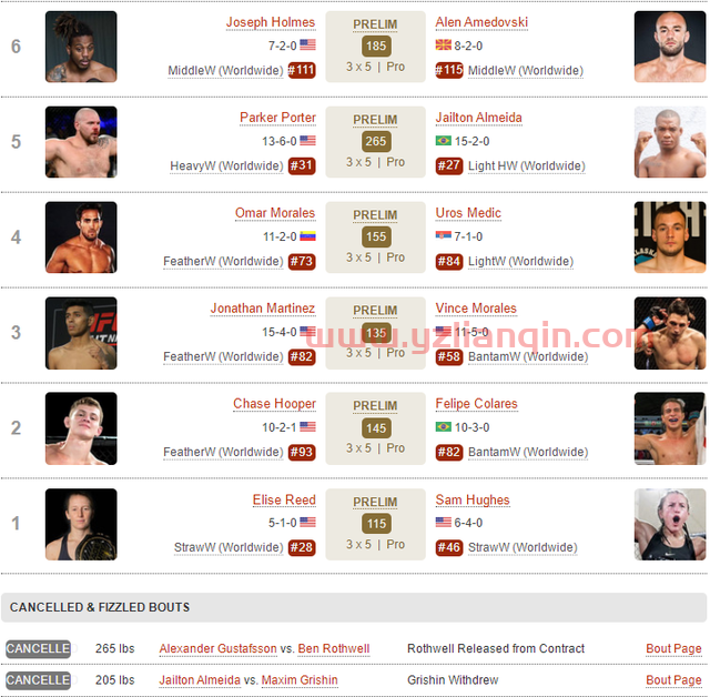 UFC 格斗之夜206 赛前硬核前瞻分析（副赛部分）