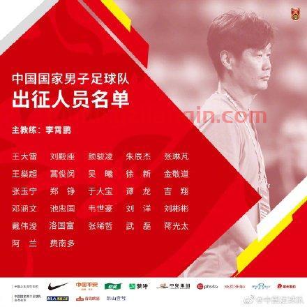 中国男足公布出征日本、越南两场世预赛的球员名单